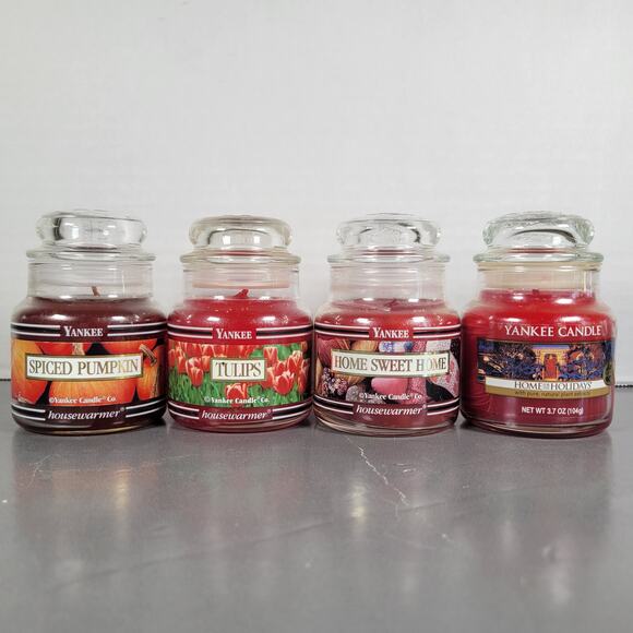 Yankee Candle Spiced Pumpkin Holiday Scents Tulip Lot of 4 Small Jar Black Band - Picture 1 of 12